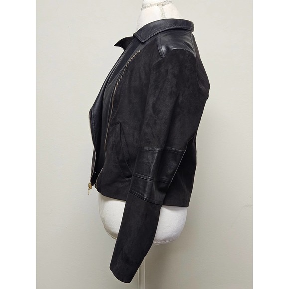 Express Two Toned Deep Brown and Black Medium Full Zip Blazer Jacket Polyester - Picture 6 of 10